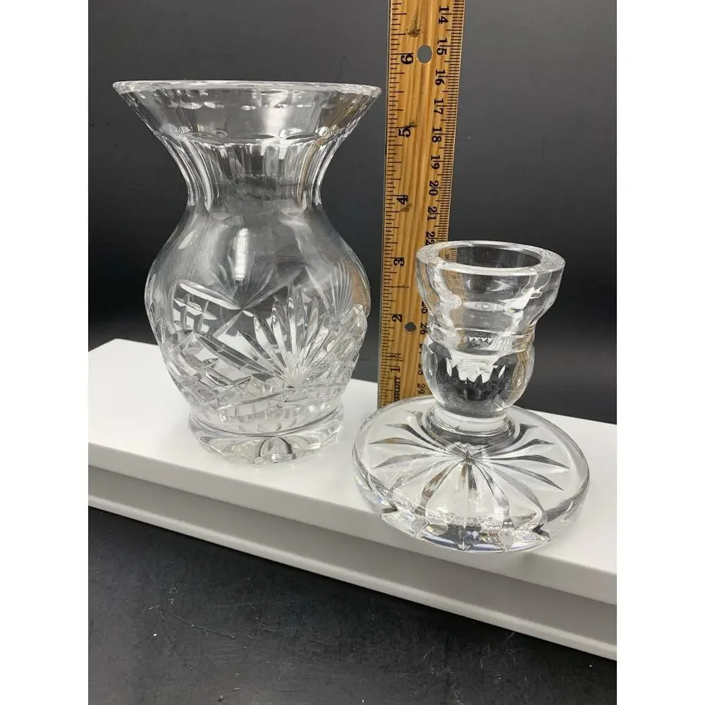 Lot of Lead Crystal Decor Rogaska Richmond Vase AND Short Waterford Candlestick